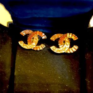 CC Chanel crystal and gold earrings with box